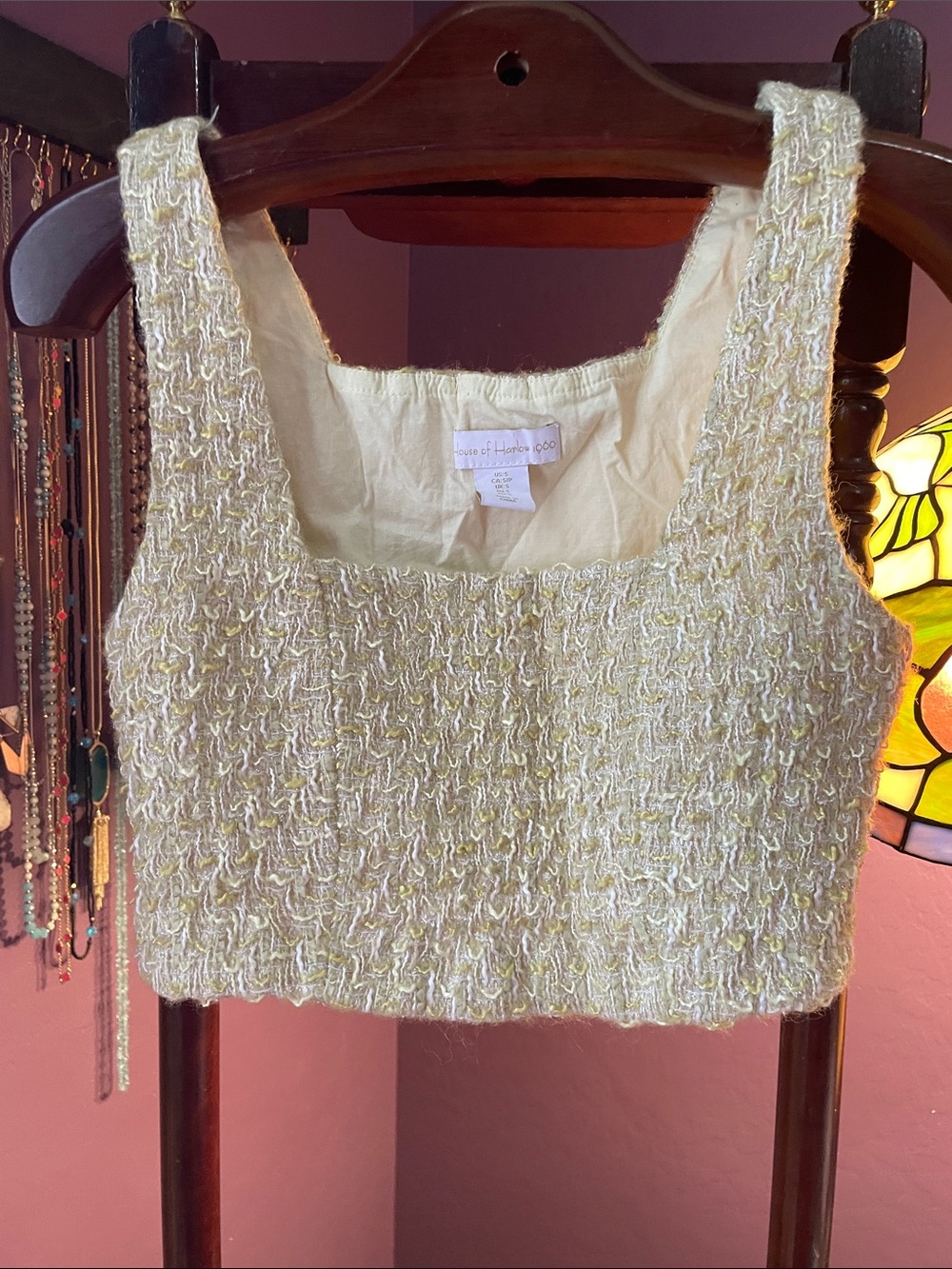 VTG HOUSE OF HARLOW 1960 WOOL TWEED CROP TOP